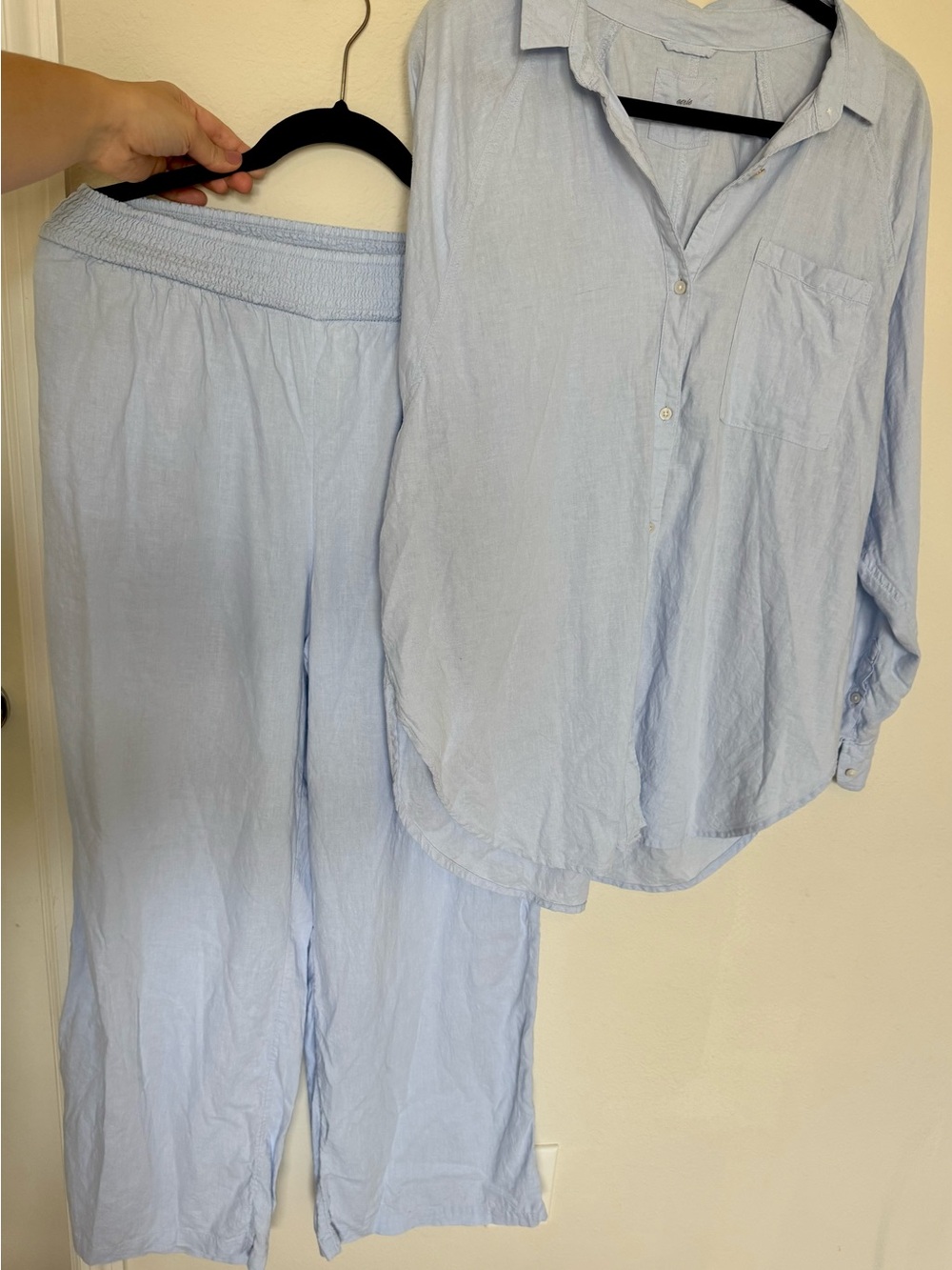 Aerie Linen Blend Light Blue Women's Set